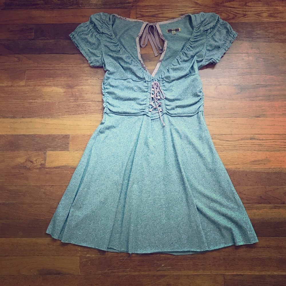Free People gray and pink corset keyhole dress
